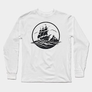 Pirate Ship Ocean World Wonder Adventure Vector Graphic Long Sleeve T-Shirt